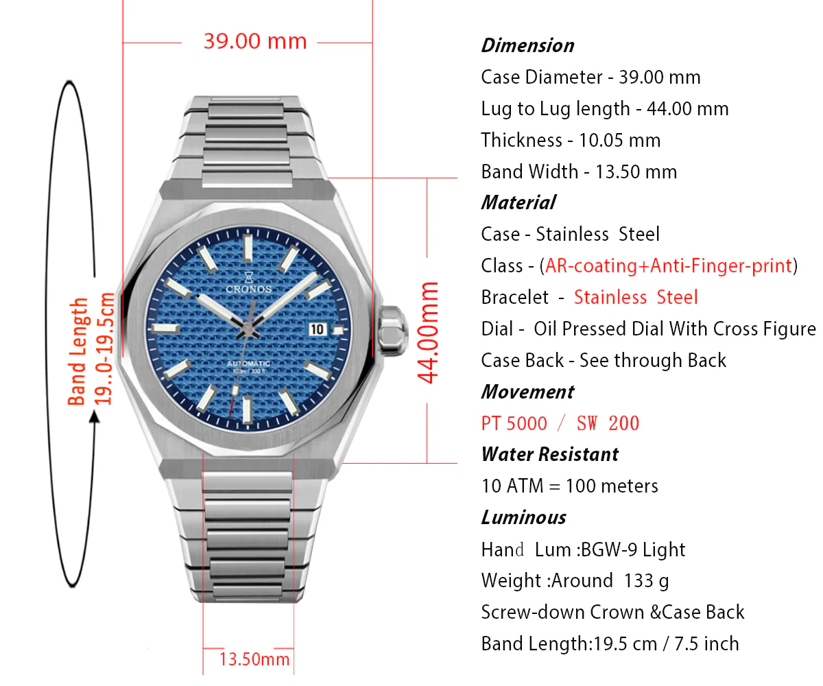 Cronos 39mm Skyline PT5000 Men Watch L6028 V2 - Image 22