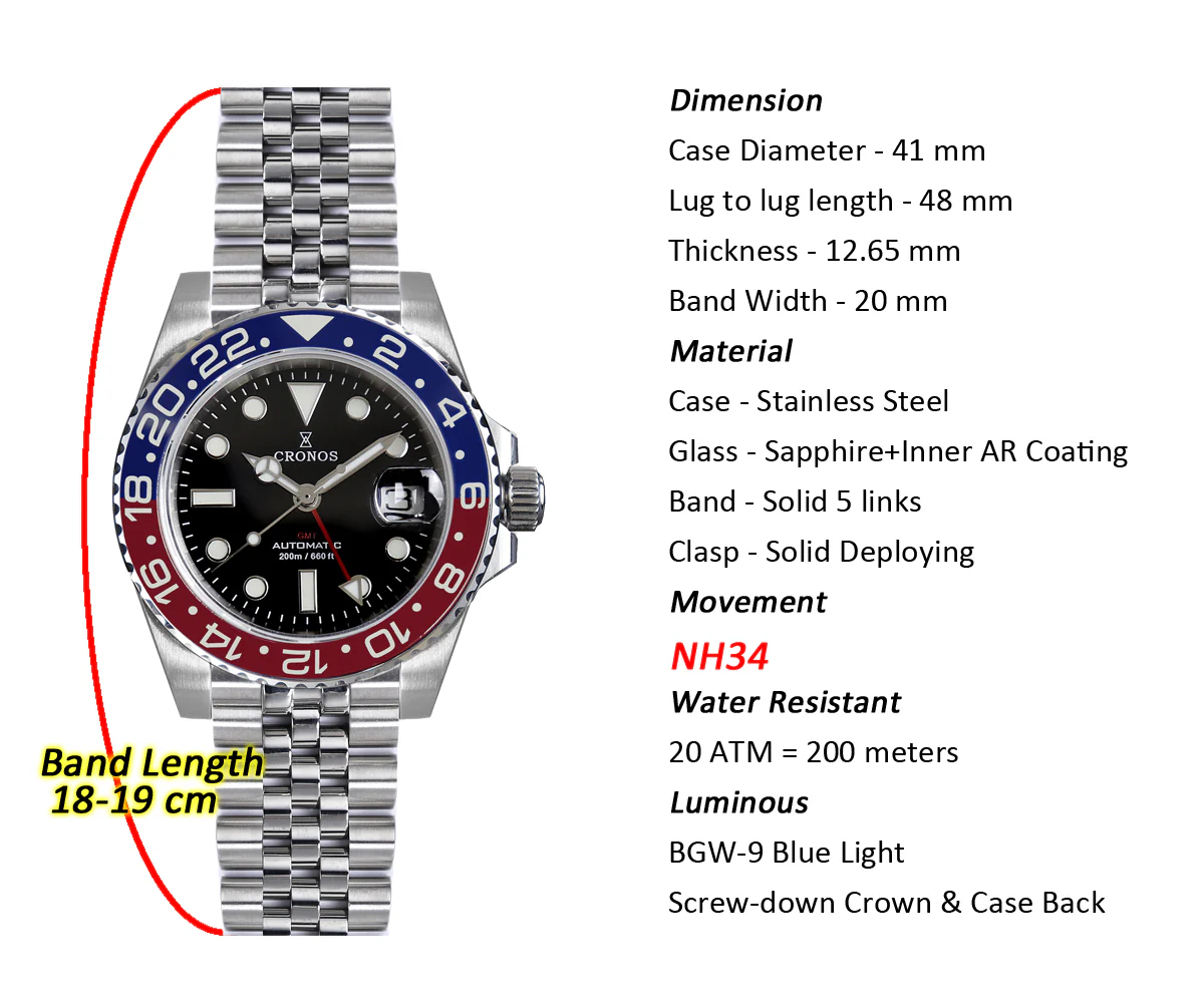 Cronos NH34 GMT Automatic Men Watch L6020 - Image 22