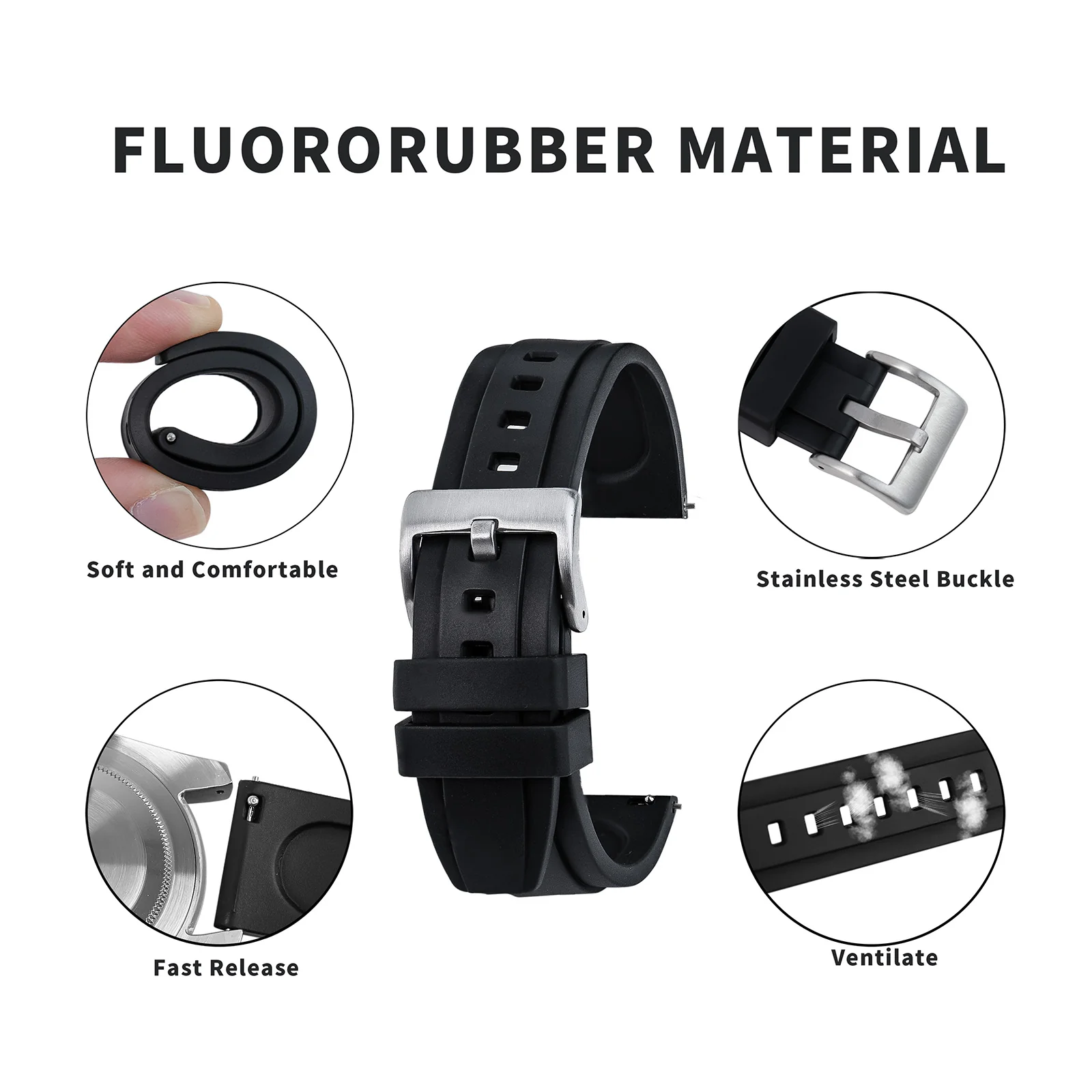 Smooth FKM Rubber Watch Strap WDS005 - Image 11