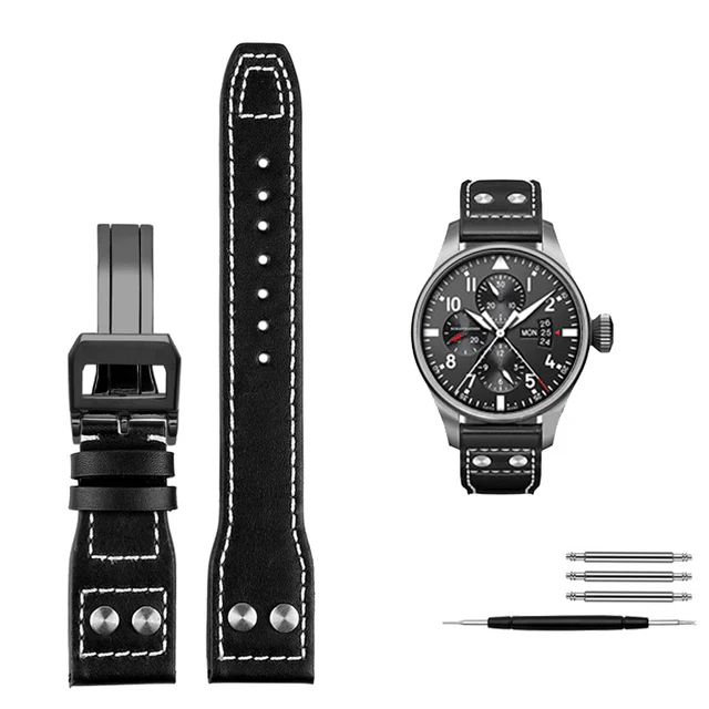 Genuine Leather Rivets Watchband For Big Pilot Watch - Image 7