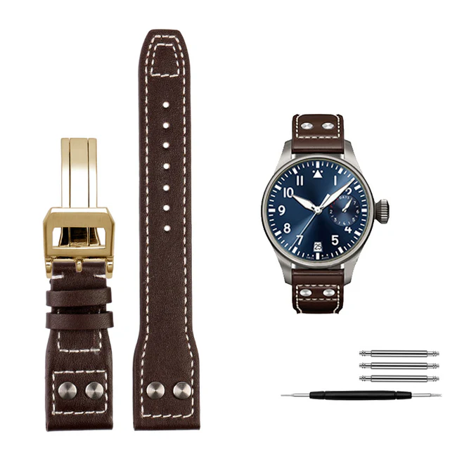 Genuine Leather Rivets Watchband For Big Pilot Watch - Image 9
