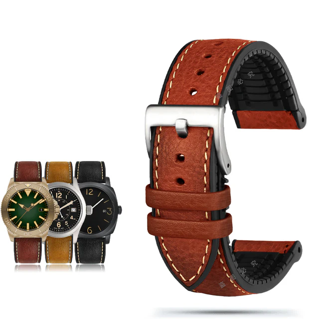 Italian Leather Fluorine Rubber Watch Bands - Image 13