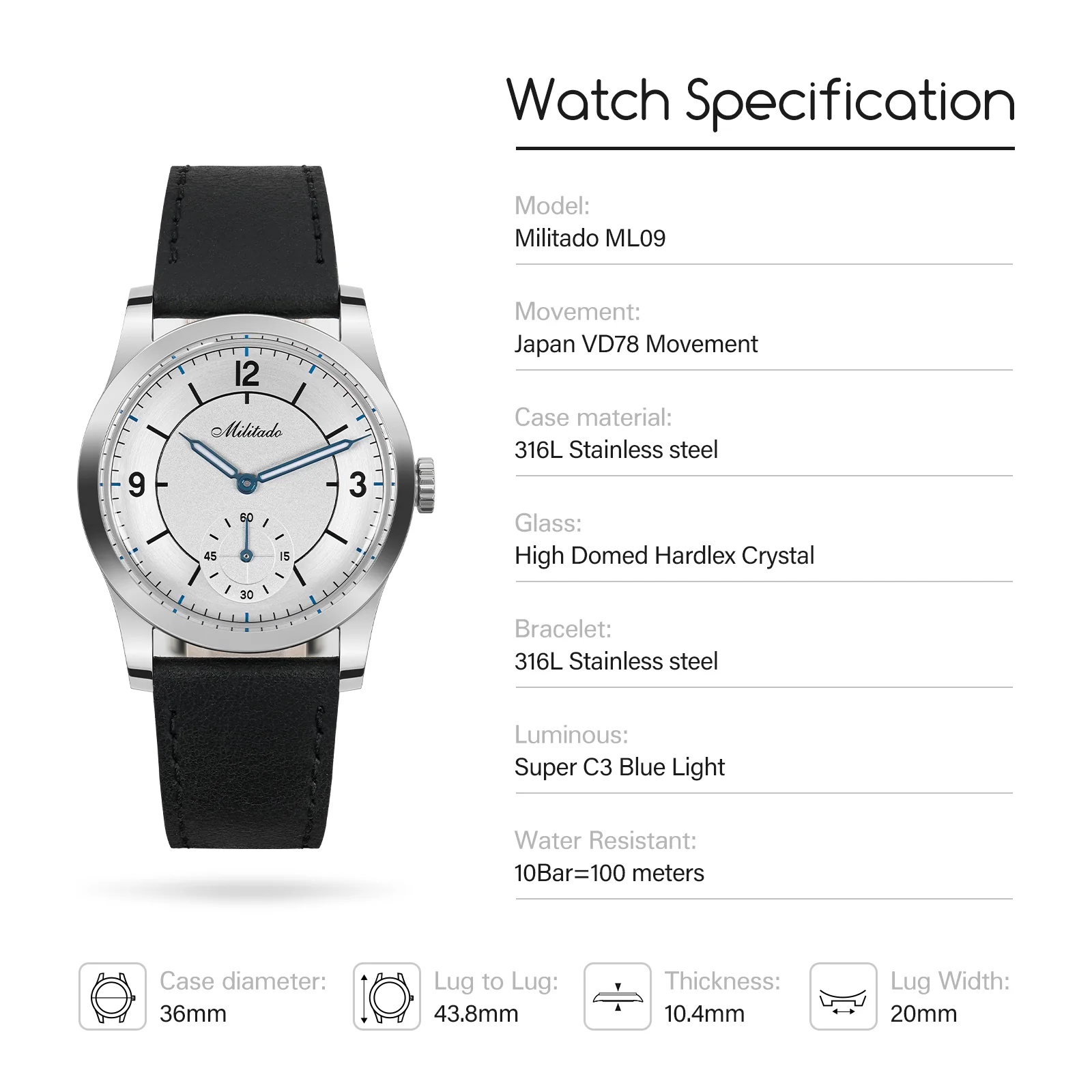 Militado 36mm Classic VD78 Quartz Watch ML09 - Image 3