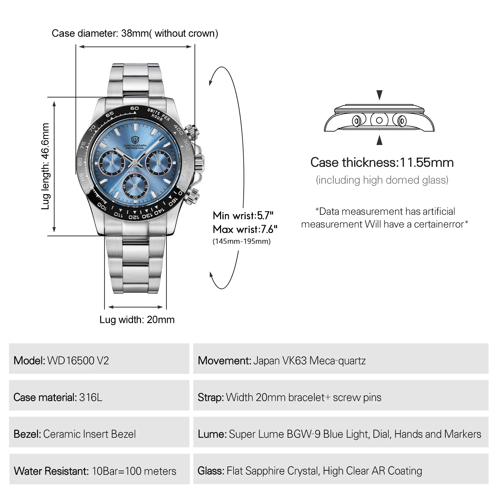 ⚡EarlyBird⚡Watchdives WD16500 38mm VK63 Chronograph Watch V2 - Image 25